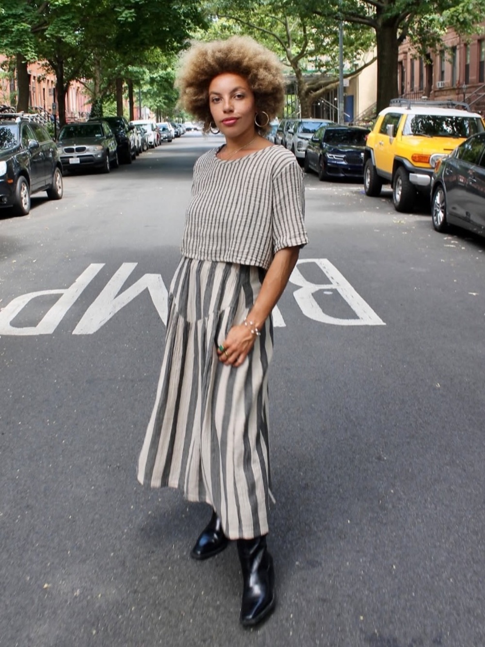 Curator SF Jessie Skirt - XL - Oat + Black Stripe